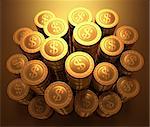 Gold coins stacked on wealth concept. Clipping path included.