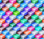 Vector geometric seamless pattern with bright colored cubes. Tiled mosaic background with 3D glass boxes. Web design concept.