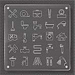 plumbing objects and tools icons - vector icon set