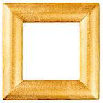 Square wooden frame painted with gold isolated on white background