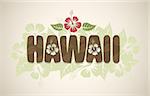 Vector Hawaii word with hibiscus flowers on vintage background
