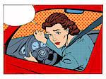 female driver offending transport traffic rules retro style pop art