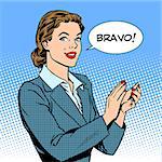 woman applause Bravo concept of success retro style pop art