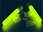 Test tubes with radioactive product illuminating radiation signal. Clipping path included.