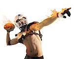 Football player throws a fireball with power