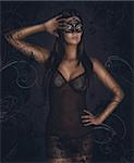 Sensual woman in underwear with black mask