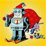 Robot Santa Claus Christmas gifts humor character Robosanta retro pop art style