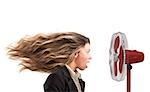 The air fan moves the woman hair