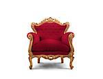 Concept of luxury and success with red velvet and gold armchair