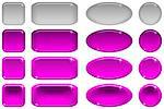 Set of glass lilac buttons, computer icons, in various states, normal, illuminated, clicked, inactive. Elements for web design, isolated on white background. Vector eps10, contains transparencies