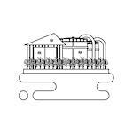 Vector concept of biofuels refinery plant for processing natural resources like biodiesel. Thin line style illustration