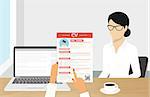 Realistic desktop design with CV presentation. Illustration of business interview with an employee