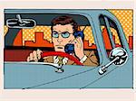 Retro driver talking on cell phone pop art