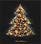 stylish Christmas card with a decorative Christmas tree with golden balls