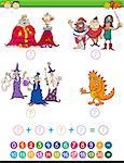 Cartoon Illustration of Education Mathematical Addition Game for Preschool Children with Fantasy Characters