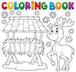 Coloring book hay rack and reindeer - eps10 vector illustration.