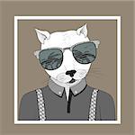 Hand Drawn Fashion Illustration of dressed up cat,  Vector eps 10