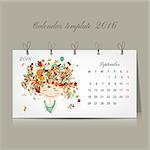 Calendar 2016, september month. Season girls design. Vector illustration