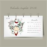 Calendar 2016, december month. Season girls design. Vector illustration