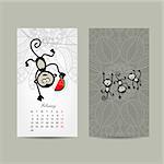 Calendar grid design. Monkey, symbol of year 2016. Vector illustration