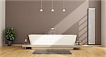 Contemporary bathroom with elegant bathtub and vertical heater on brown wall - 3D Rendering