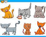 Cartoon Illustration of Cats or Kittens Animal Characters Set
