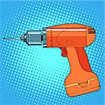 work tool drill screwdriver pop art retro style