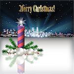 Abstract Christmas vector illustration with silhouette of city and candle