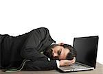 Businessman workload falls asleep tired on computer