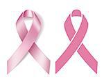 Realistic pink ribbon isolated on white. Breast cancer awareness symbol. Vector illustration.