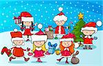 Cartoon Illustration of Children as Santa Claus on Christmas Time