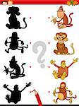 Cartoon Illustration of Education Shadow Task for Preschool Kids with Monkeys Animal Characters