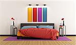 Withe bedroom with colorful furniture and decor - 3D Rendering