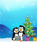 Penguin family Christmas theme 3 - eps10 vector illustration.