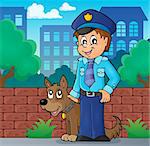 Policeman with guard dog image 2 - eps10 vector illustration.