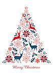 Christmas card with abstract ornamental Xmas tree, vector illustration