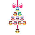 Cute vector merry christmas bell made of owls