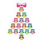 Cute vector merry christmas tree made of owls