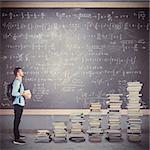 Student boy with backpack with scale books