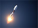 Heavy Carrier Rocket Takes Off. 3D Scene.