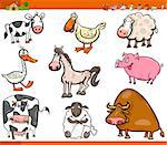 Cartoon Illustration Set of Funny Farm Animal Characters