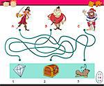 Cartoon Illustration of Education Paths or Maze Puzzle Game for Preschool Children with Pirates