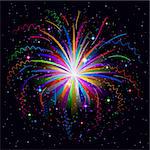 Firework, holiday colorful background of bright colors on black, element for web design. Eps10, contains transparencies. Vector