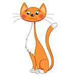 Cartoon lean kitty, vector illustration of funny cute thin red cat with kind muzzle, cat smiling and sitting