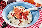 Breakfast with cottage cheese, figs, pomegranate and honey