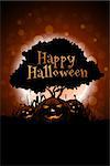 Halloween Background with Pumpkin and Tree. Tree silhouette.