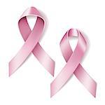 Realistic pink ribbon isolated on white. Vector illustration