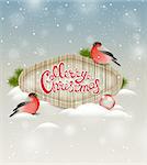 Christmas background with two bullfinch and greeting inscription