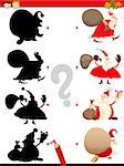 Cartoon Illustration of Educational Shadow Task for Children with Santa Christmas Characters