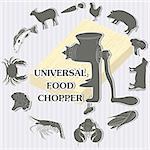 Universal food chopper, meat grinder. Vector Illustration